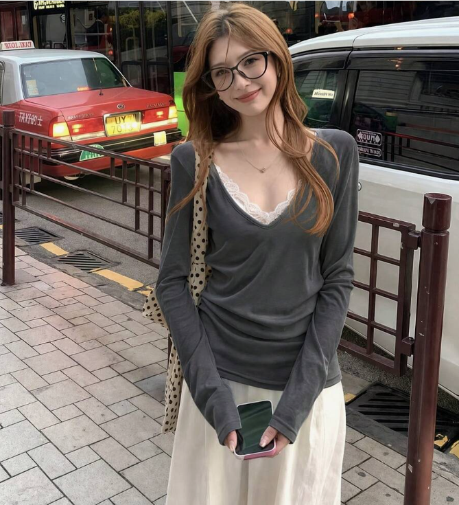 봄/여름 브이넥 자외선 차단 레이어링 가능한 버서타일 긴팔 티셔츠 여성용 탑